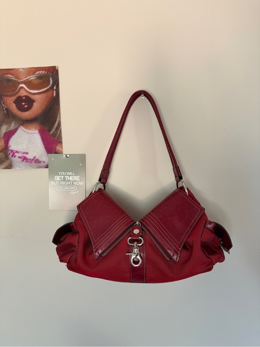 Y2K Red Rina Rich Faux Leather Convertible Shoulder Bag